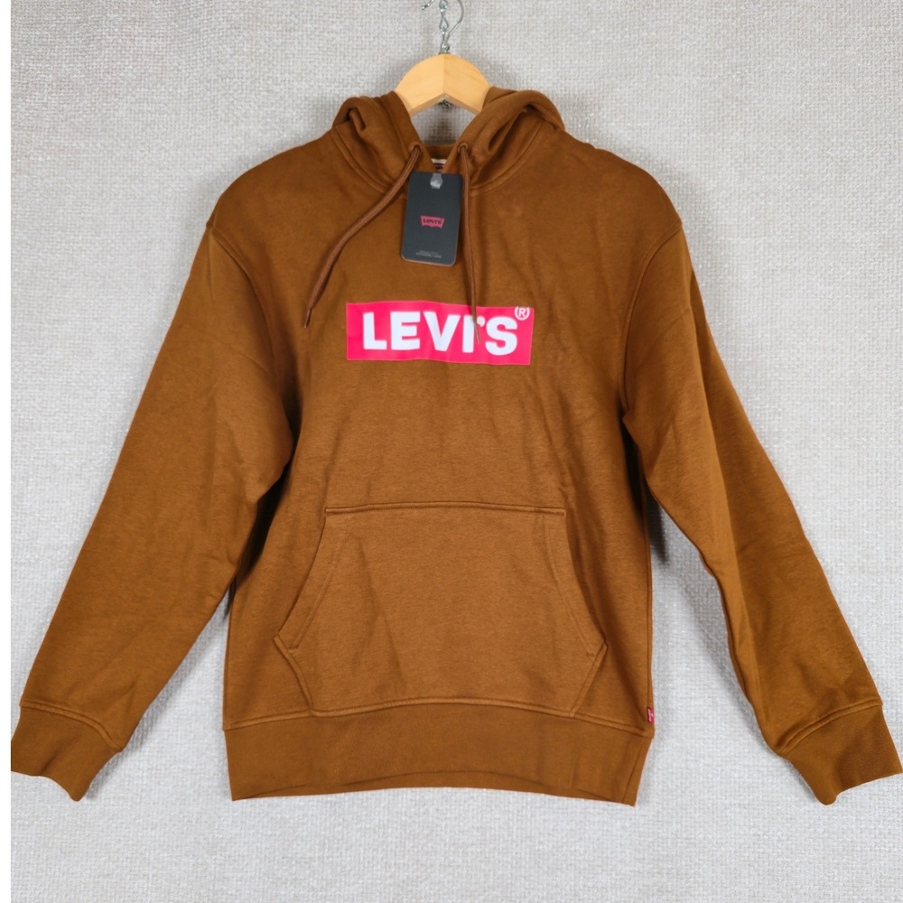 Levis Mens Relaxed Graphic Hoodie Brown Pink Box Logo Size XS New